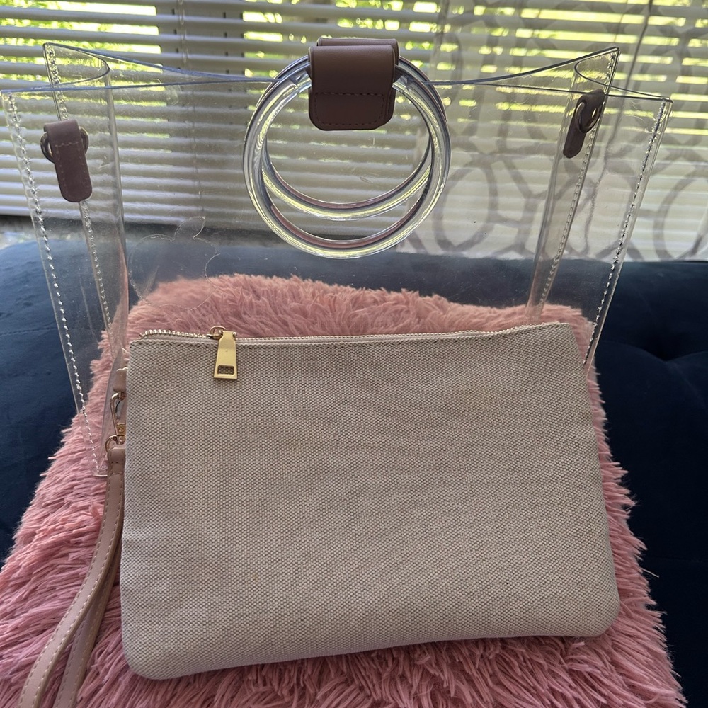Madison West Clear Tote with Tan Canvas Pouch